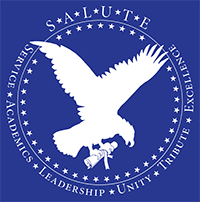 The outline of an Eagle holding a diploma in its talons surrounded by the acronym 