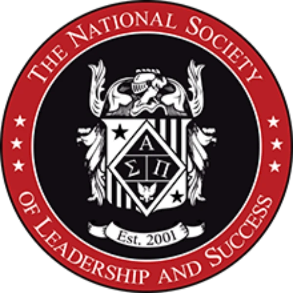 red emblem with national society leadership and success around diameter