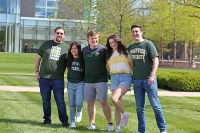 Five Marywood students with their arms around each others' backs. Making Friends in College