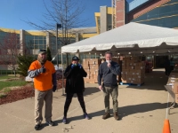 Dr. Speicher (far left) encouraged other members of the Marywood community to volunteer in food giveaways at the height of the pandemic.