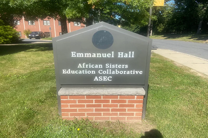 The sign for Emmanuel Hall