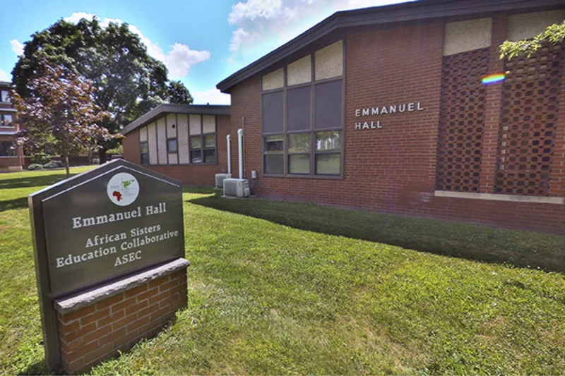 A front view of the brick Emmanuel hall