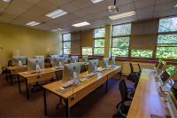 Rows of Mac computers in the Marywood performing arts center