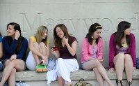 Students socializing in front of Marywood.