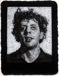 Phil III by Chuck Close, 1982, pressed handmade paper pulp in tones of grey