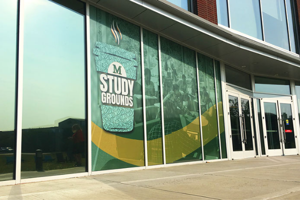 The outside of the Study Grounds Cafe, located in the Learning Commons