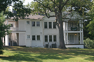 The front of Bethany hall and its surrounding plant-life