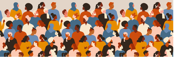 Graphic of a group of people from several different races.