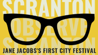Observe Scranton 2021 Black Sunglasses on Yellow Postcard Observe Scranton - weeklong program of events celebrating our community