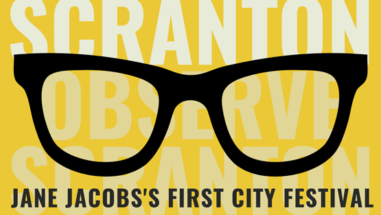 Observe Scranton 2021 Black Sunglasses on Yellow Postcard Observe Scranton - weeklong program of events celebrating our community