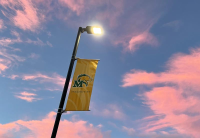 Pacer flag in purple blue sky YOUR VOTE IS YOUR VOICE. BE HEARD ON NOV. 3rd