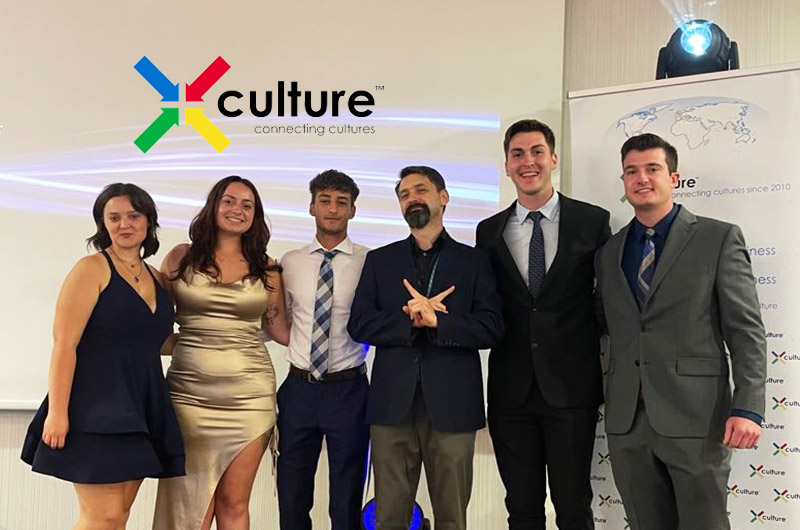 Marywood Students are pictured with X-Culture Founder, Vas Taras, Ph.D., from the Gala Awards Night held in Lublin. From left to right: Gabrielle Troch, Madison Guelho, Daniel Gomez, Dr. Taras, Michael Romano, and Joel DiCarli.