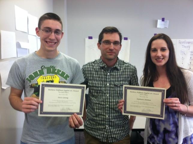From left: David Young, Mark Meier, and Stephanie Holohan. Barbara Hoffman English 160 Award