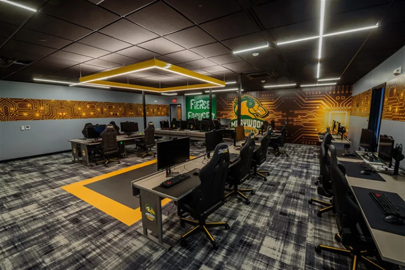 The high-tech inside of the Marywood e-sports room and filled with computers