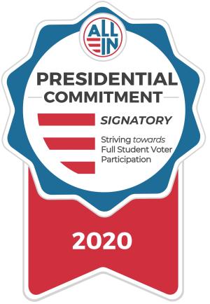 Red, white, and blue Presidential Commitment Signatory Marywood Commits to 100% Voter Registration and Participation