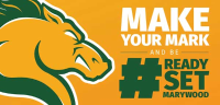 Gold Marywood Pacer head illustration. Admitted Student Month to take place in April