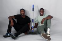 Dimitri Thompson and Kendall Farrell pose with their prototype Entrepreneurs Gear Up for Kickstarter Campaign