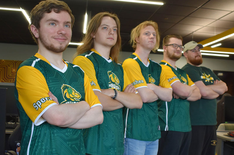 Pictured from left to right is the Marywood Esports Rocket League team, including Austin Gagnon, James Marsh, Jack Biggs, Jacob Lutsky, and James Cawley. Marywood has qualified for the top 8 teams in their division at the national level.
