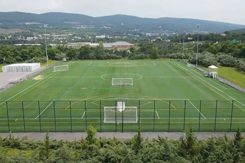 A view of the marywood turf, and the surrounding mountains of Dickson city from above