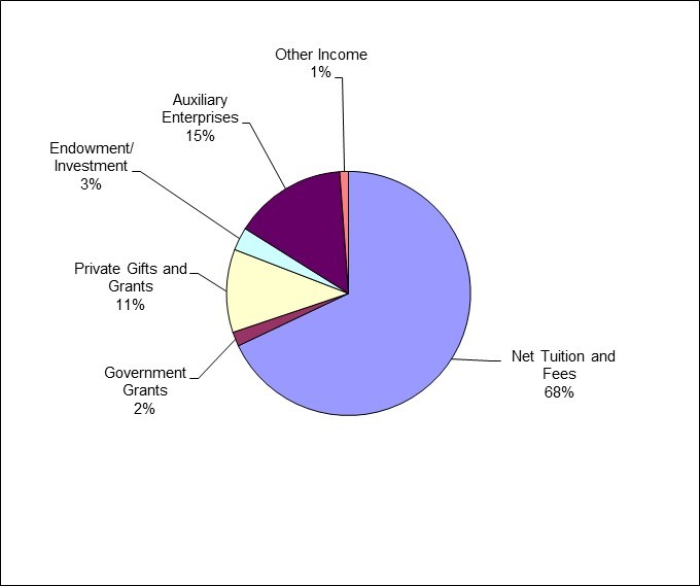 Pie chart displaying the percentage of various sources of revenues and other additions